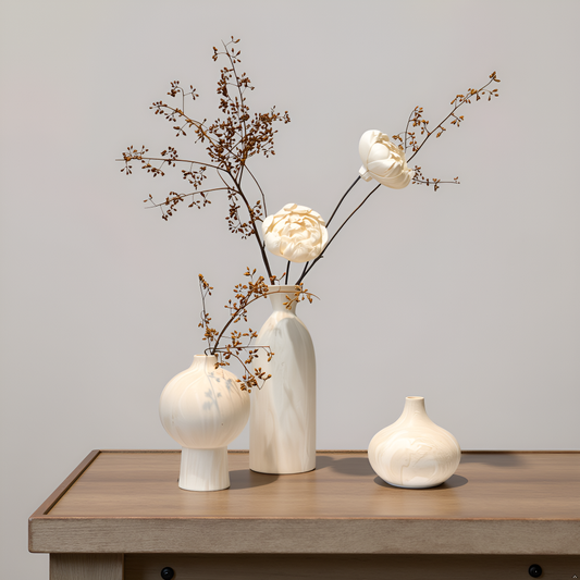 White Ceramic Vase Set of 3 – Aged Stone Texture