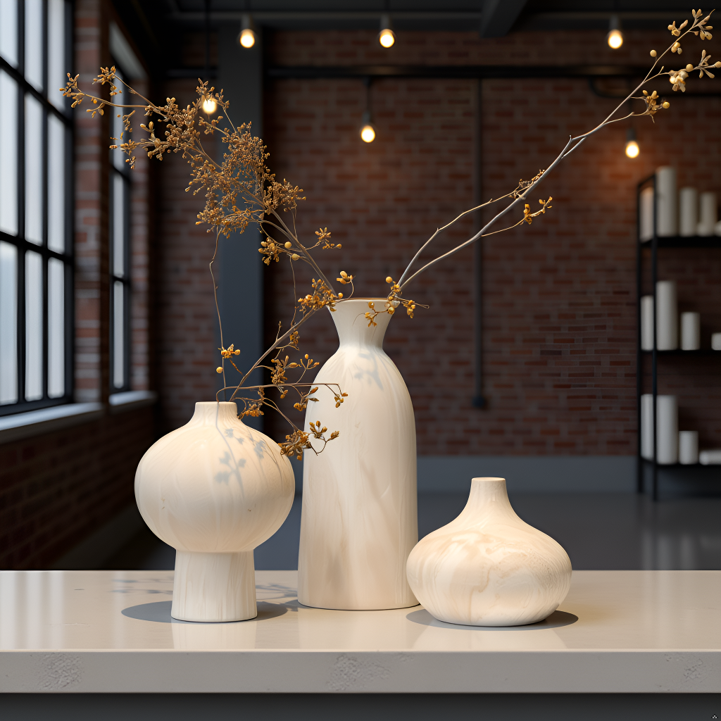 Modern Ceramic Vase Set of 3 for Home Decor – Minimalist Decorative Vases for Living Room, Shelf & Table