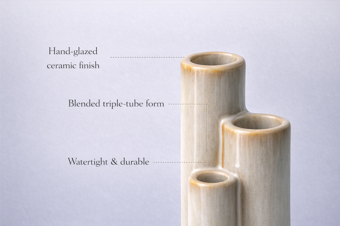 Modern Ceramic Bud Vase – Minimalist Triple Tube Flower Vase for Fresh & Dried Arrangements, Small Decorative Vase for Shelf, Bathroom & Table