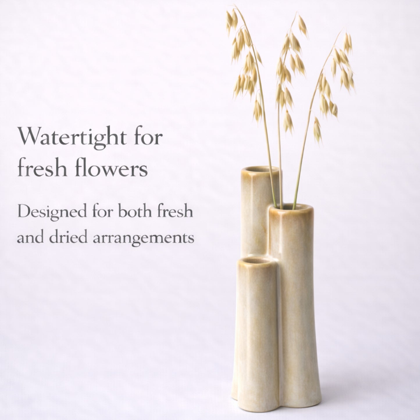Modern Ceramic Bud Vase – Minimalist Triple Tube Flower Vase for Fresh & Dried Arrangements, Small Decorative Vase for Shelf, Bathroom & Table