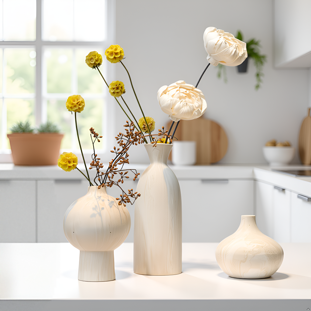 Modern Ceramic Vase Set of 3 for Home Decor – Minimalist Decorative Vases for Living Room, Shelf & Table