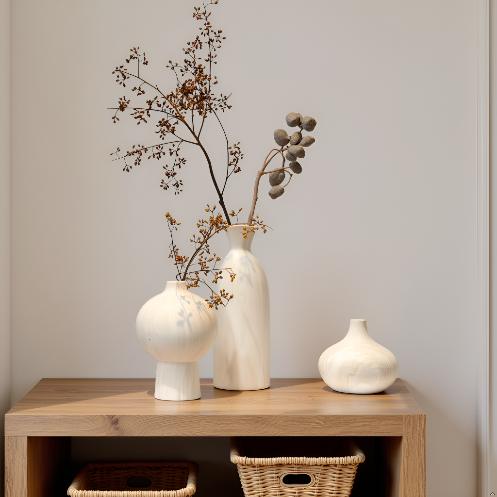 Modern Ceramic Vase Set of 3 for Home Decor – Minimalist Decorative Vases for Living Room, Shelf & Table