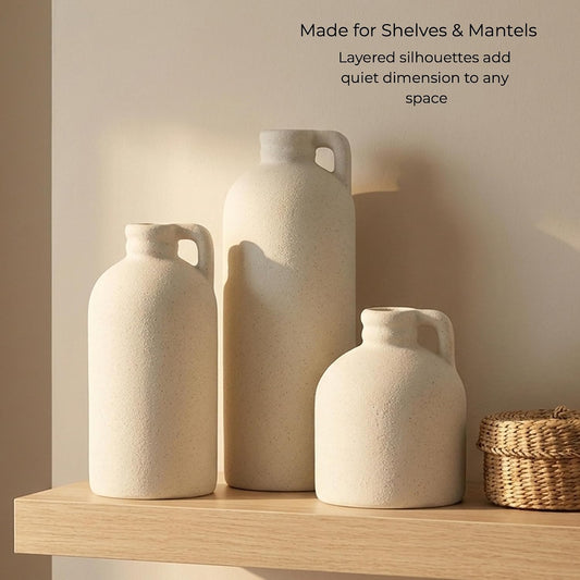 Warm White Ceramic Vase Set of 3 – Sand Textured